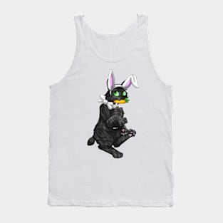 Bobtail BunnyCat: Black Tabby (White) Tank Top